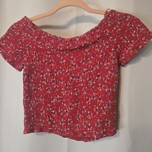 Japna Red Floral Smocked Crop Top
